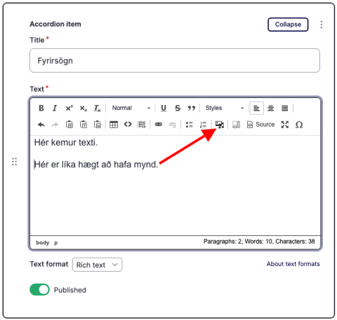 Textaritill í harmónikkulista á aðalvef HÍ
